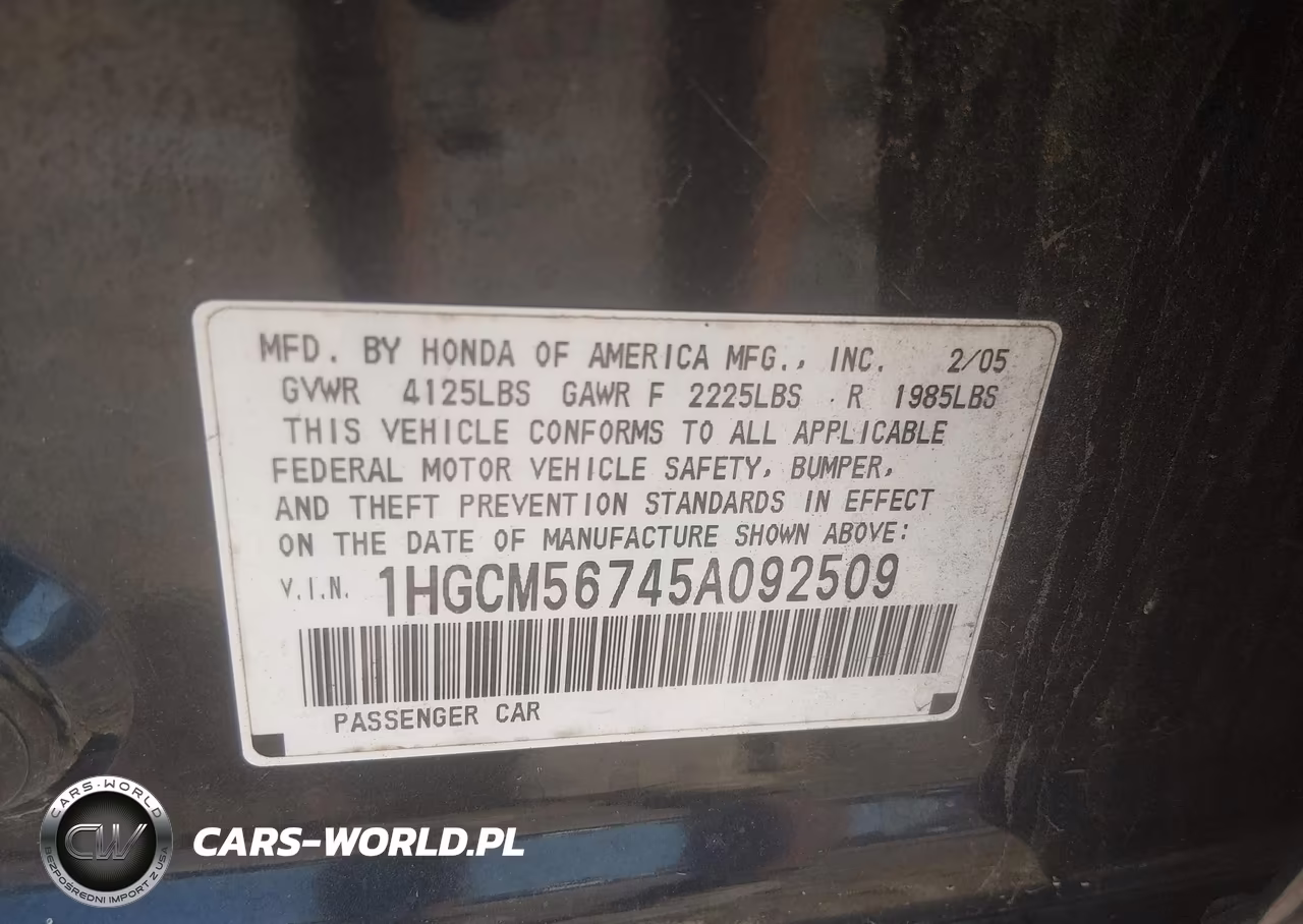 2005 Honda Accord 2.4 Ex VIN:1HGCM56745A092509 - 9