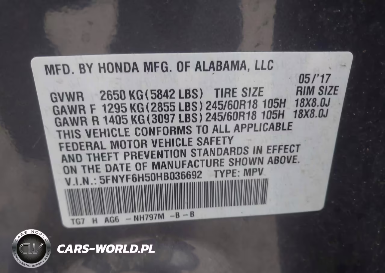 2017 Honda Pilot Ex-L VIN:5FNYF6H50HB036692 - 9
