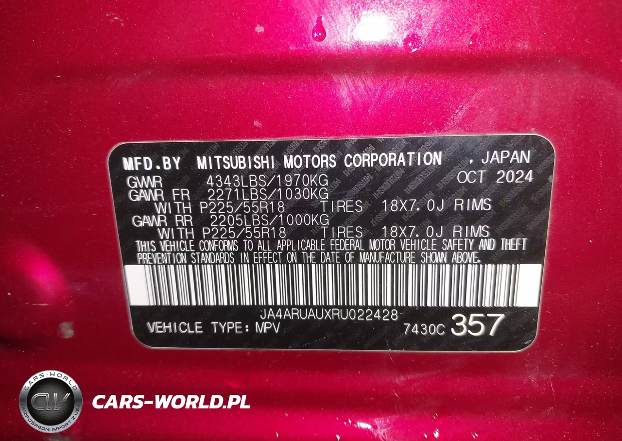 2024 Mitsubishi Outlander Sport 2.0 Es Awc-2.0 Le Awc-2.0 Ralliart Awc-2.0 S Awc-2.0 Se Awc-2.0 Trail Edition Awc VIN:JA4ARUAUXRU022428 - 9