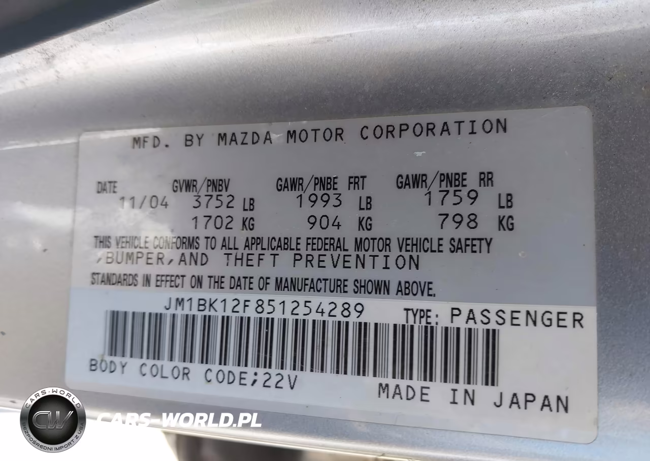 2005 Mazda Mazda3 I VIN:JM1BK12F851254289 - 9
