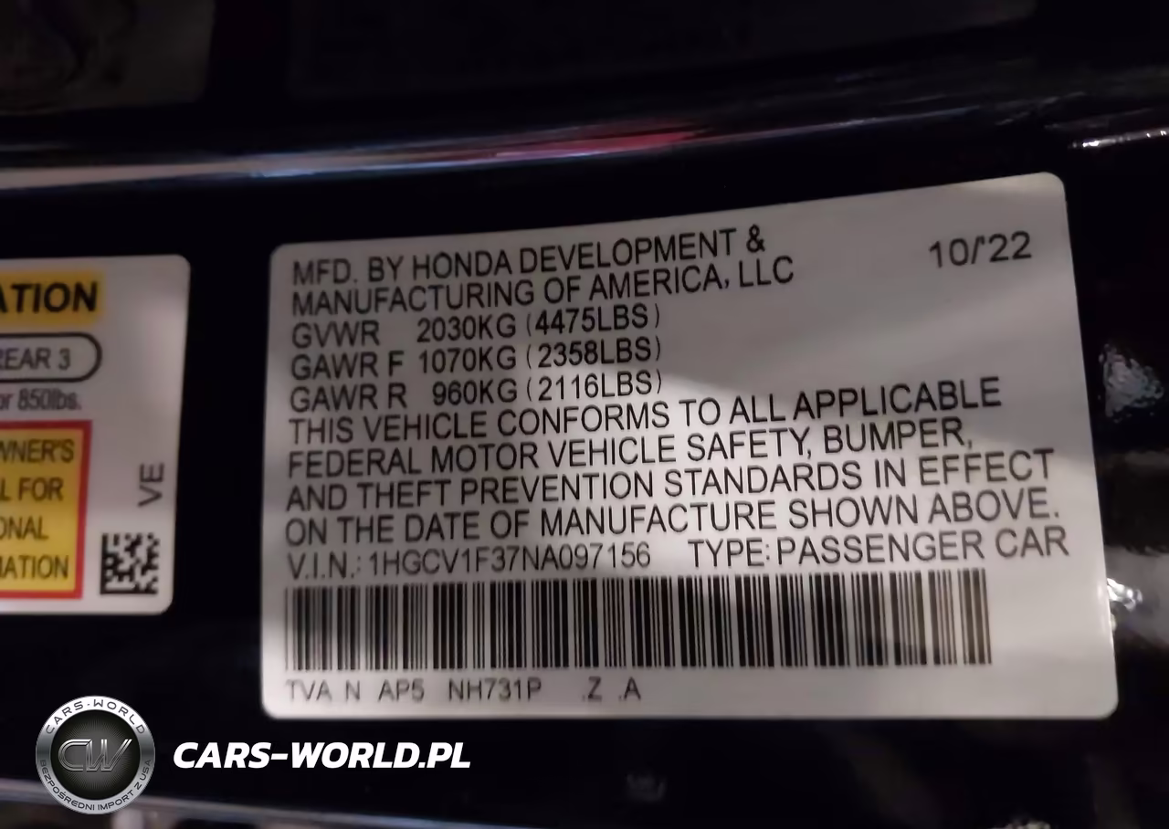 2022 Honda Accord Sport VIN:1HGCV1F37NA097156 - 9