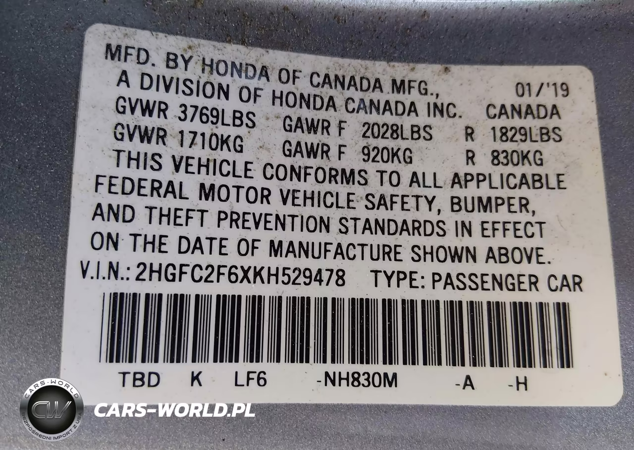 2019 Honda Civic Lx VIN:2HGFC2F6XKH529478 - 9