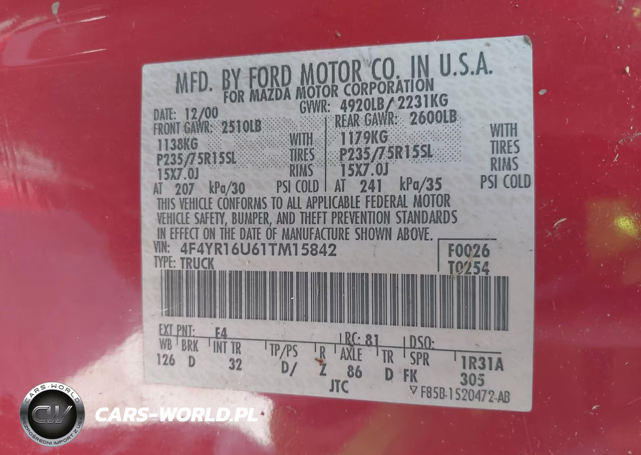 2001 Mazda B3000 Ds-Se VIN:4F4YR16U61TM15842 - 9
