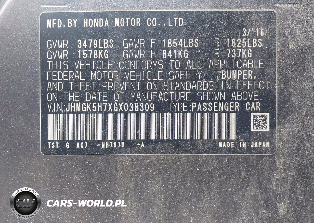2016 Honda Fit Ex VIN:JHMGK5H7XGX038309 - 9