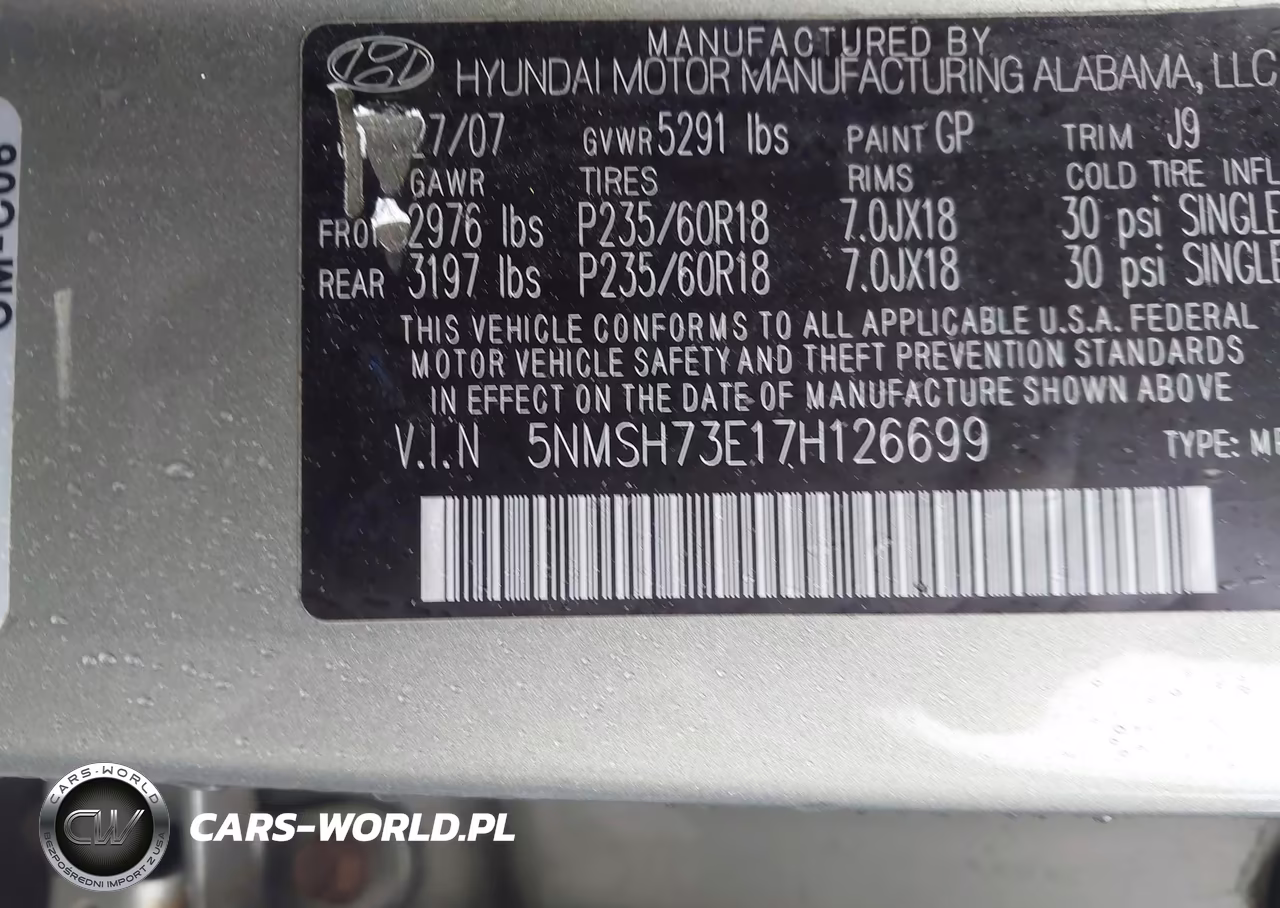 2007 Hyundai Santa Fe Limited-Se VIN:5NMSH73E17H126699 - 9