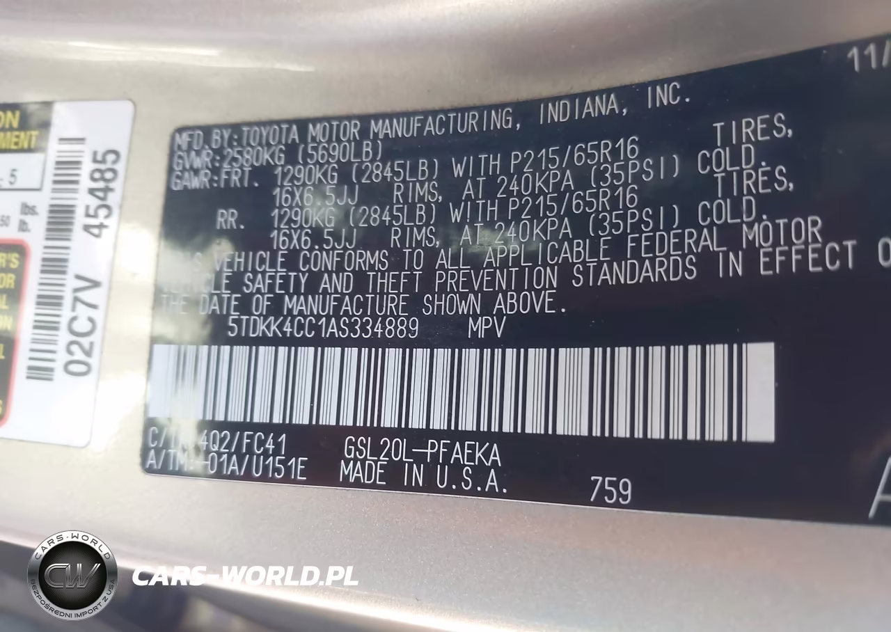 2010 Toyota Sienna Le VIN:5TDKK4CC1AS334889 - 9