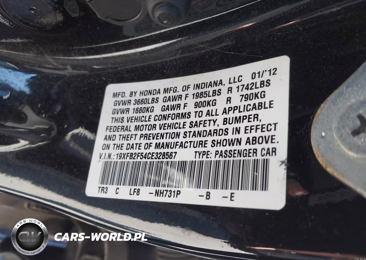2012 Honda Civic Lx VIN:19XFB2F54CE328567 - 9