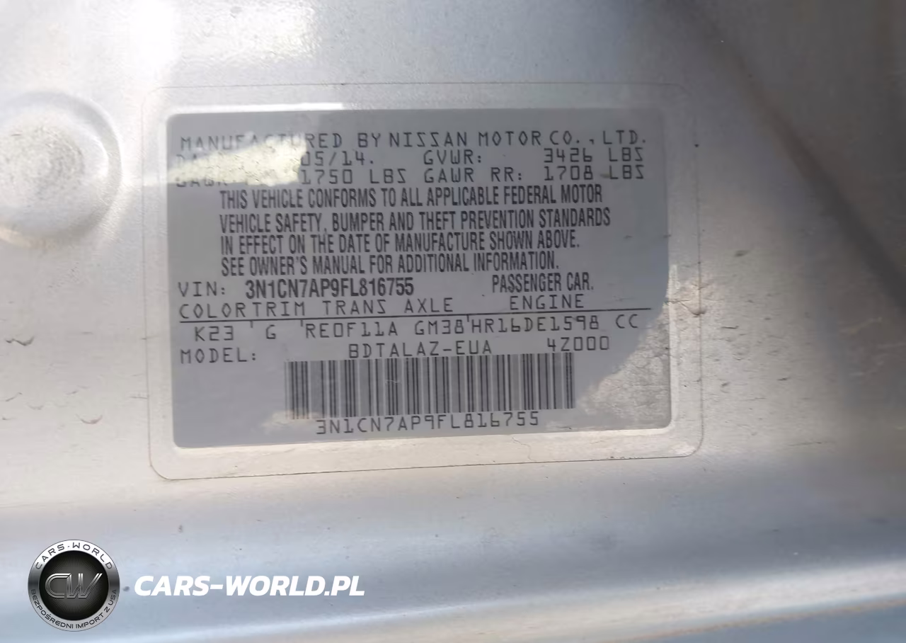 2015 Nissan Versa 1.6 S+ VIN:3N1CN7AP9FL816755 - 9