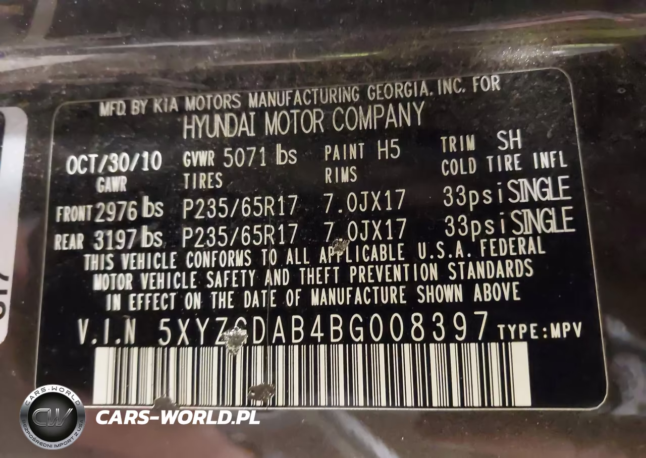 2011 Hyundai Santa Fe Gls VIN:5XYZGDAB4BG008397 - 9