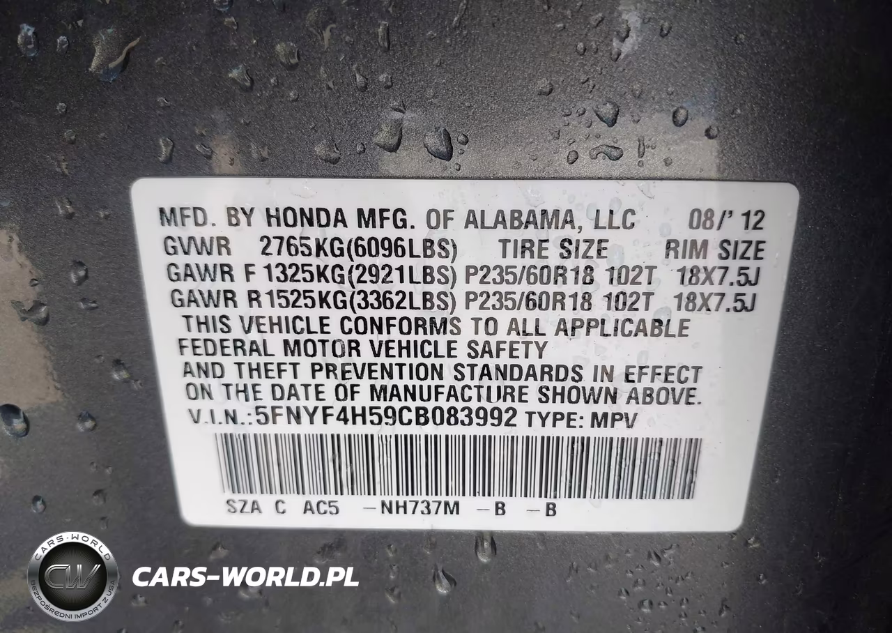 2012 Honda Pilot Ex-L VIN:5FNYF4H59CB083992 - 9