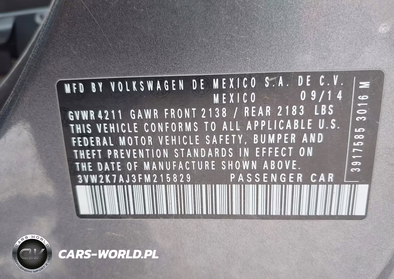 2015 Volkswagen Jetta 2.0L S VIN:3VW2K7AJ3FM215829 - 9