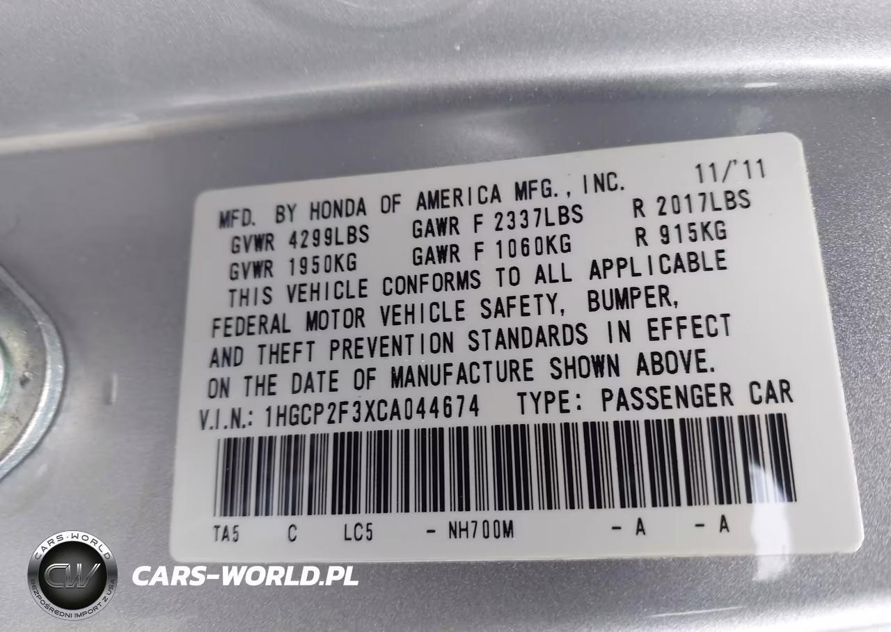 2012 Honda Accord 2.4 Lx VIN:1HGCP2F3XCA044674 - 9