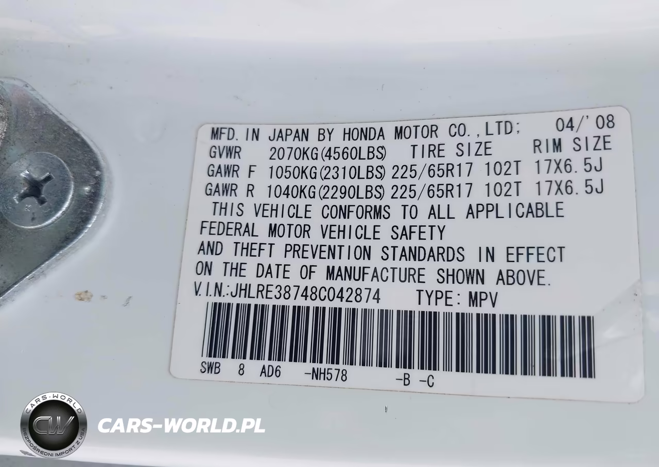 2008 Honda Cr-V Ex-L VIN:JHLRE38748C042874 - 9