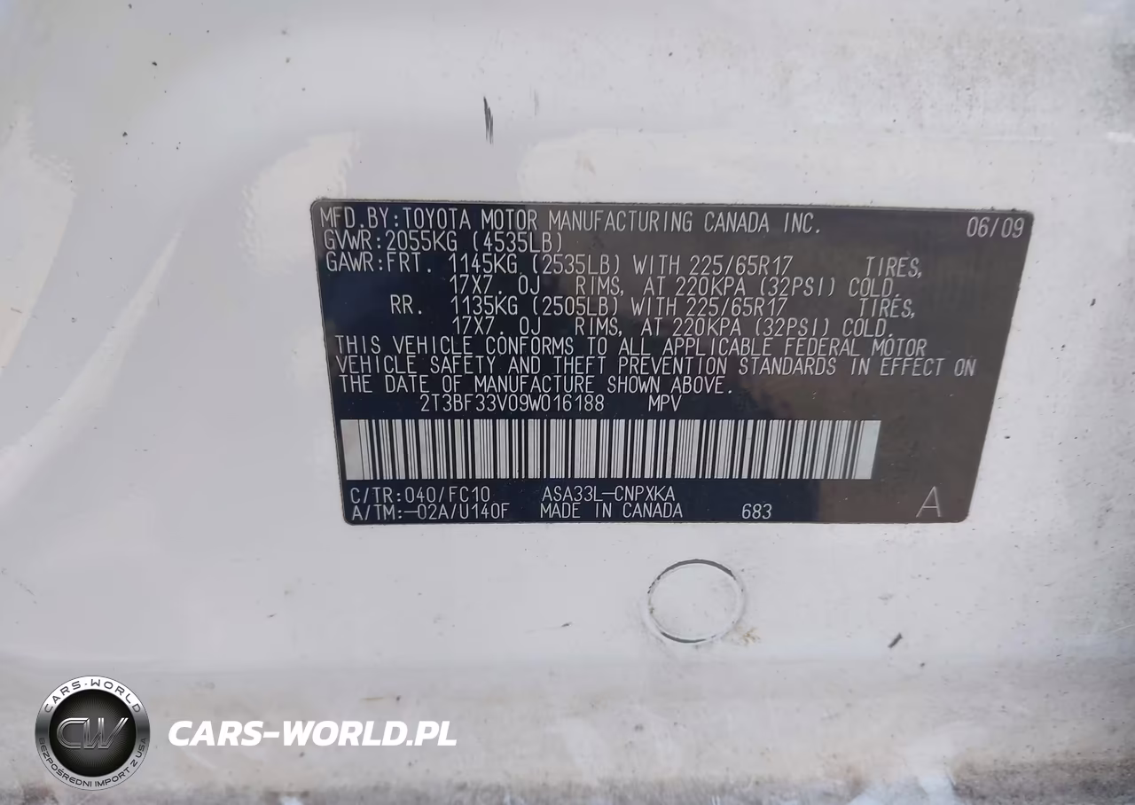 2009 Toyota Rav4 VIN:2T3BF33V09W016188 - 9