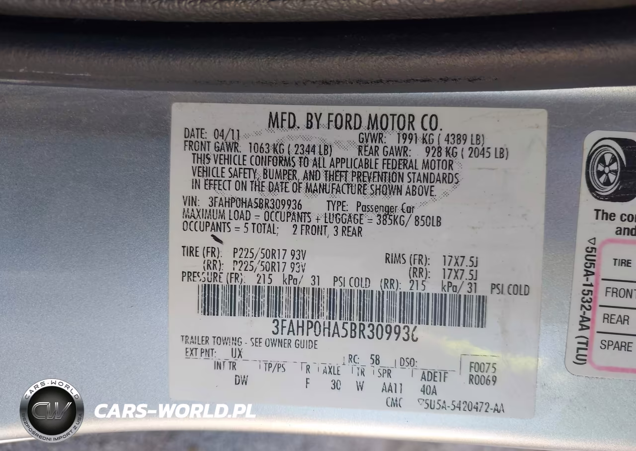 2011 Ford Fusion Se VIN:3FAHP0HA5BR309936 - 9