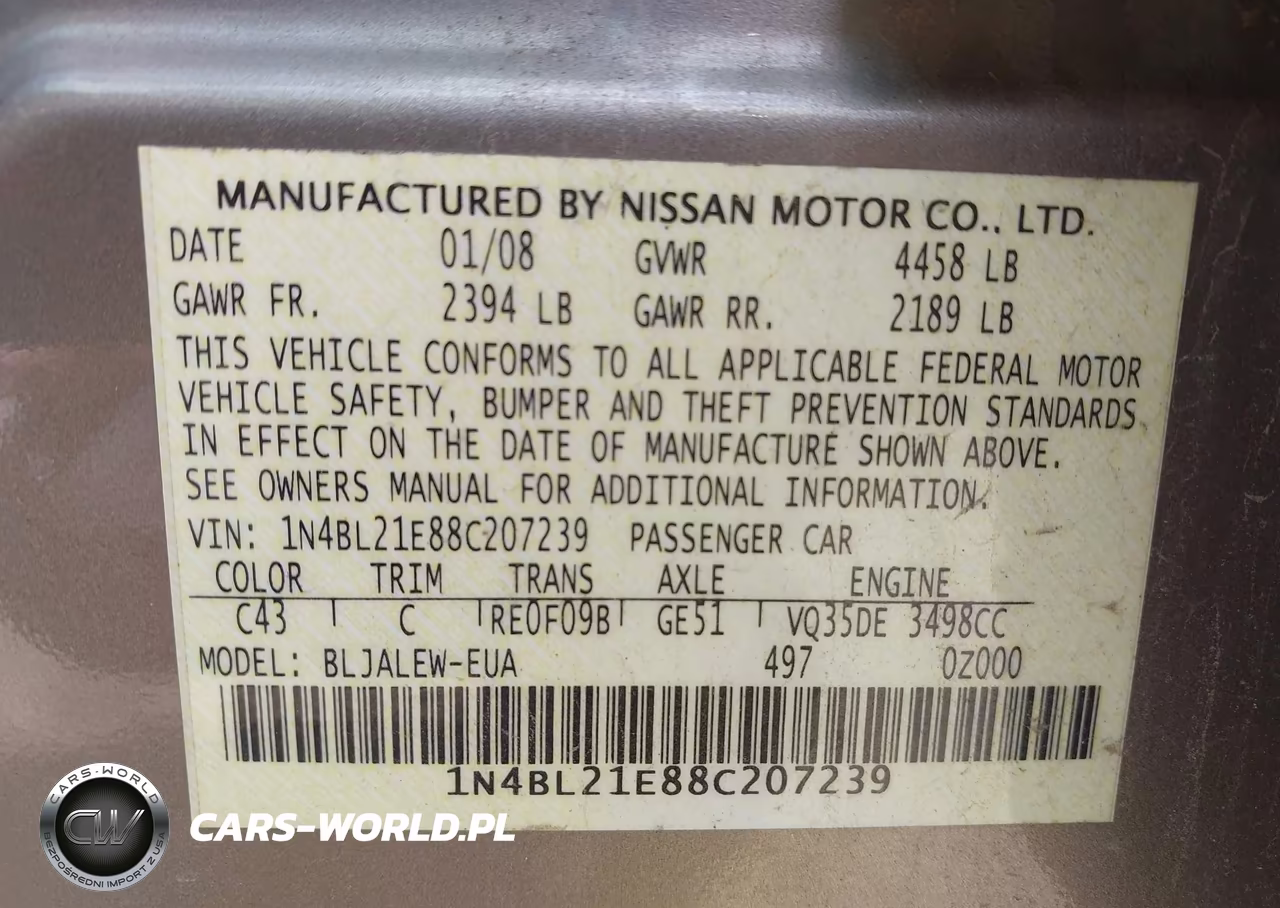 2008 Nissan Altima 3.5 Sl VIN:1N4BL21E88C207239 - 9