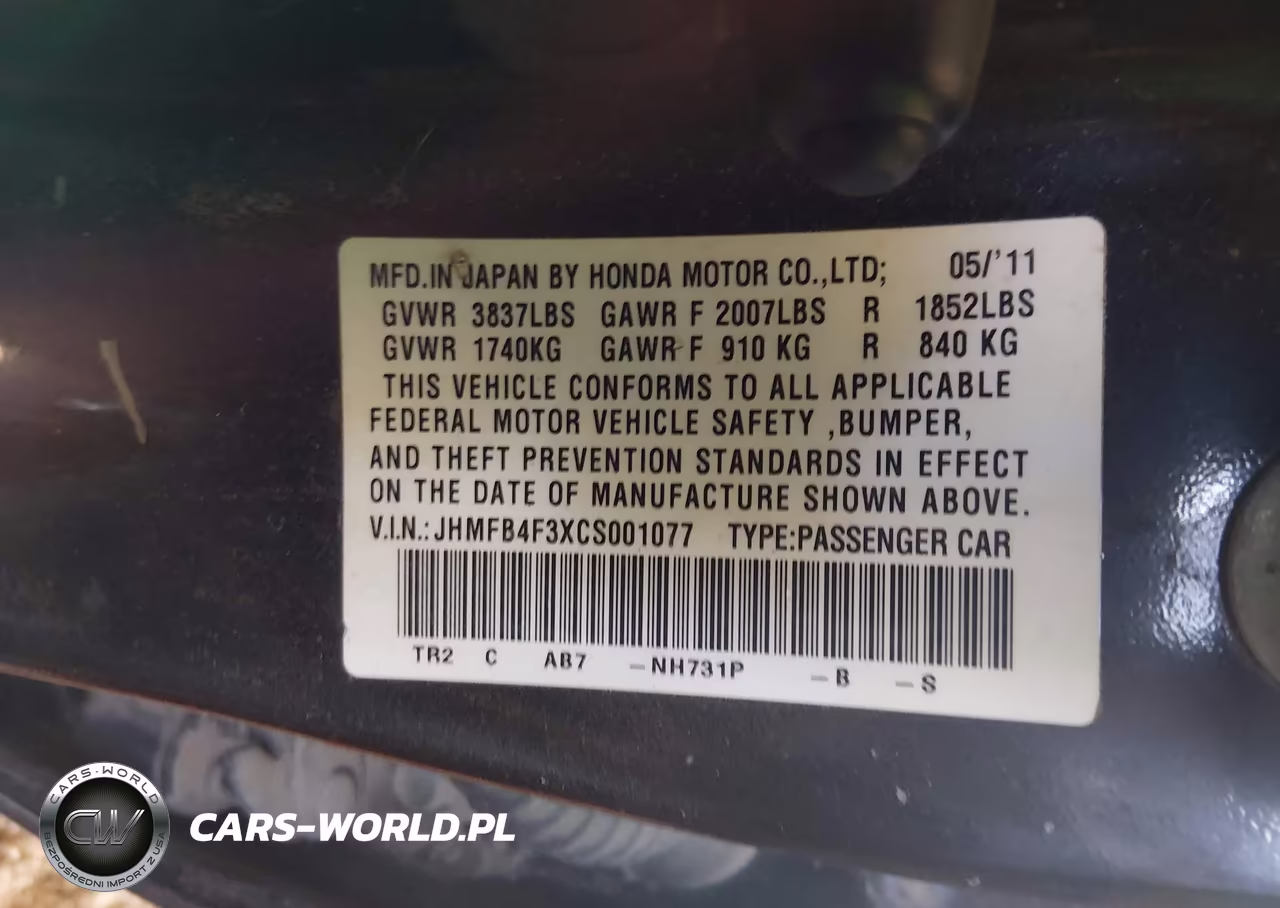 2012 Honda Civic Hybrid VIN:JHMFB4F3XCS001077 - 9
