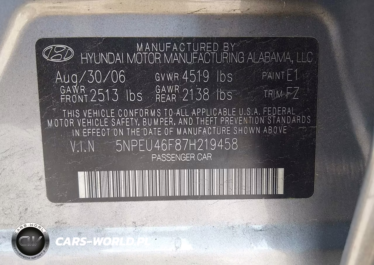 2007 Hyundai Sonata Limited-Limited W-Xm-Se-Se W-Xm VIN:5NPEU46F87H219458 - 9