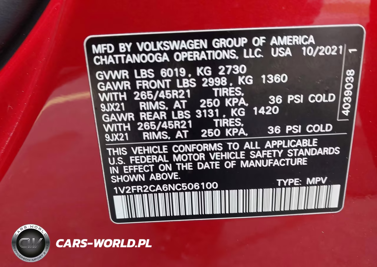 2022 Volkswagen Atlas 3.6L V6 Sel Premium R-Line VIN:1V2FR2CA6NC506100 - 9