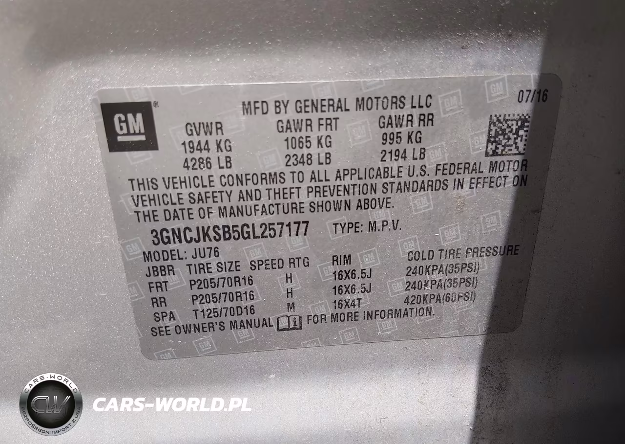 2016 Chevrolet Trax Ls VIN:3GNCJKSB5GL257177 - 9