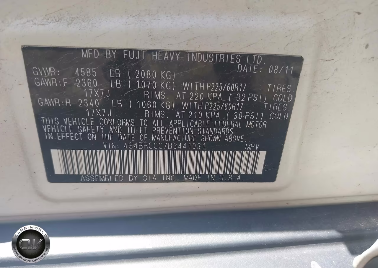 2011 Subaru Outback 2.5I Premium VIN:4S4BRCCC7B3441031 - 9
