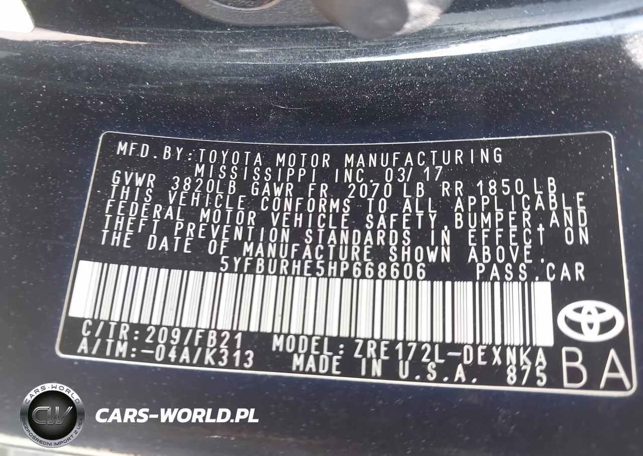 2017 Toyota Corolla Le VIN:5YFBURHE5HP668606 - 9