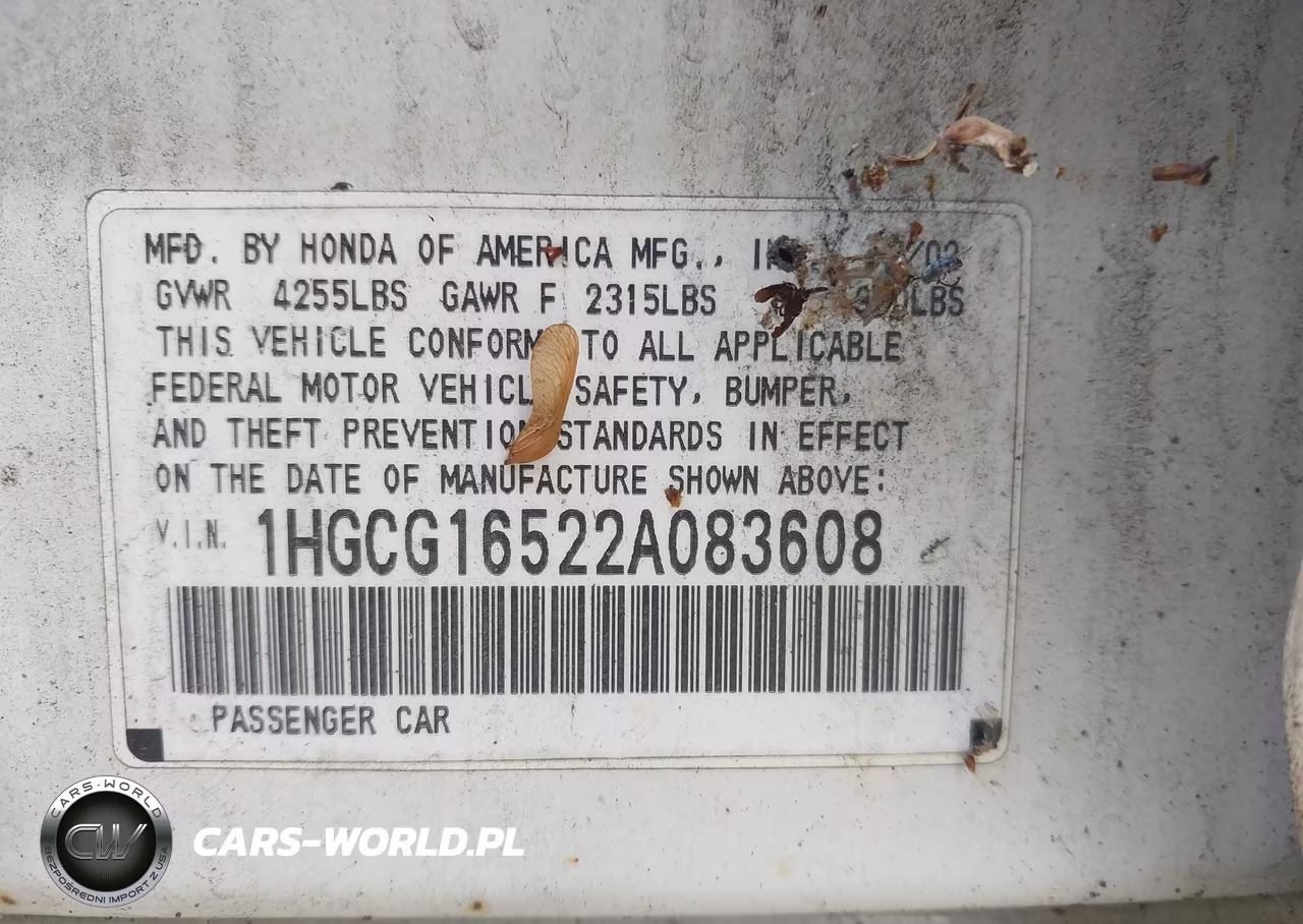 2002 Honda Accord 3.0 Ex VIN:1HGCG16522A083608 - 9