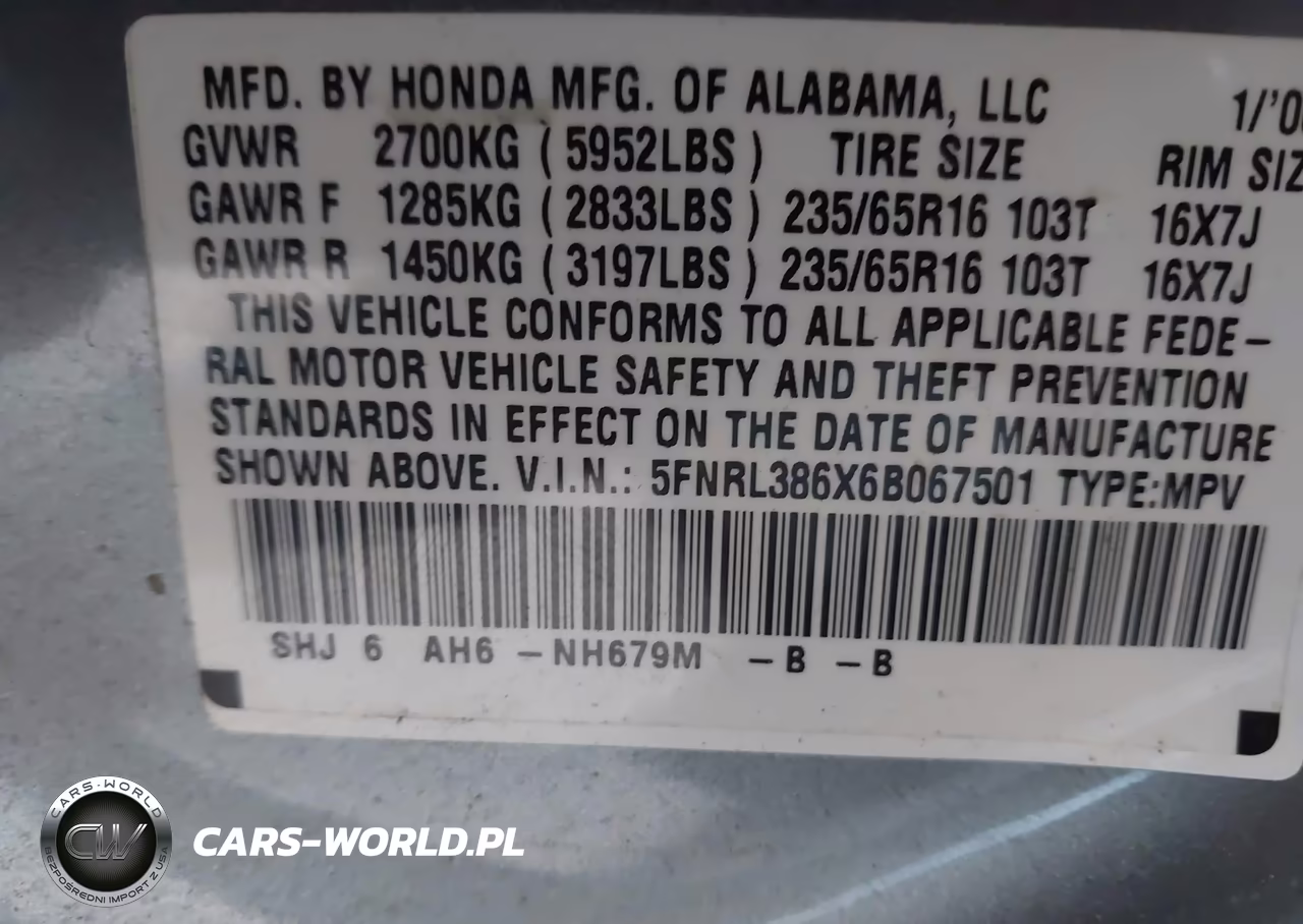 2006 Honda Odyssey Ex-L VIN:5FNRL386X6B067501 - 9