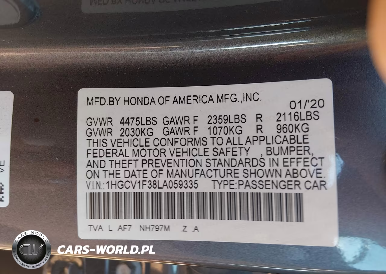 2020 Honda Accord Sport VIN:1HGCV1F38LA059335 - 9