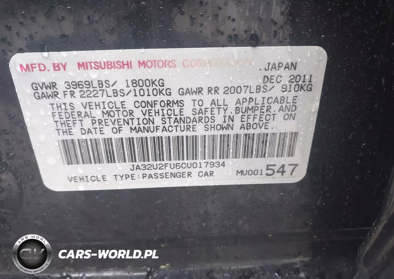 2012 Mitsubishi Lancer Es VIN:JA32U2FU6CU017934 - 9