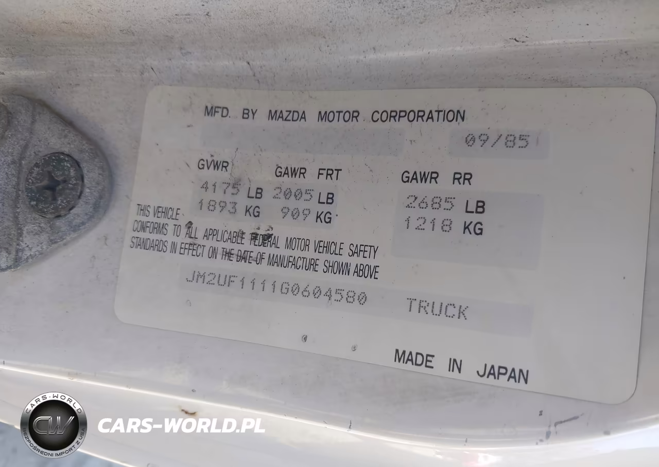 1986 Mazda B2000 VIN:JM2UF1111G0604580 - 9