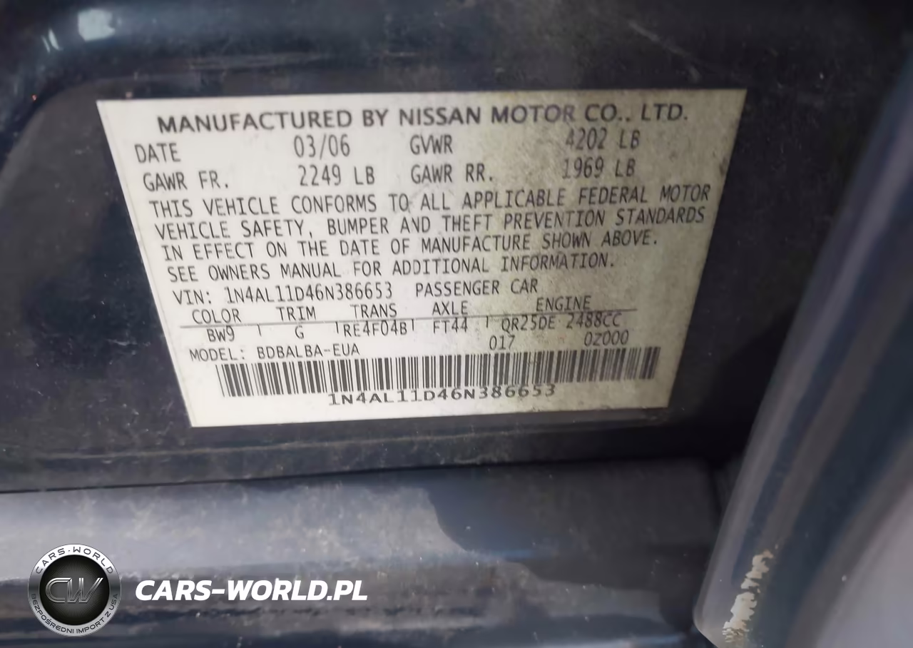 2006 Nissan Altima 2.5 S VIN:1N4AL11D46N386653 - 9
