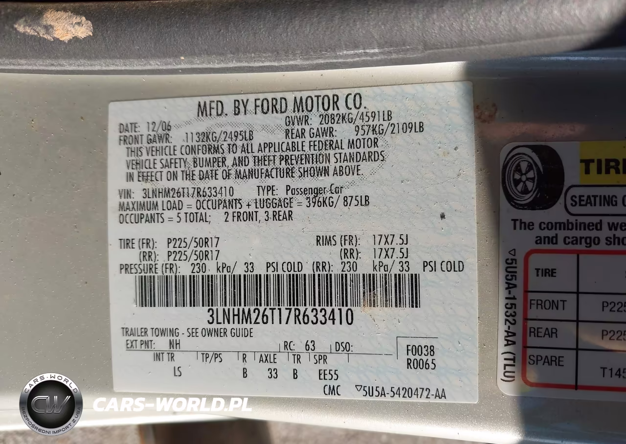 2007 Lincoln Mkz VIN:3LNHM26T17R633410 - 9
