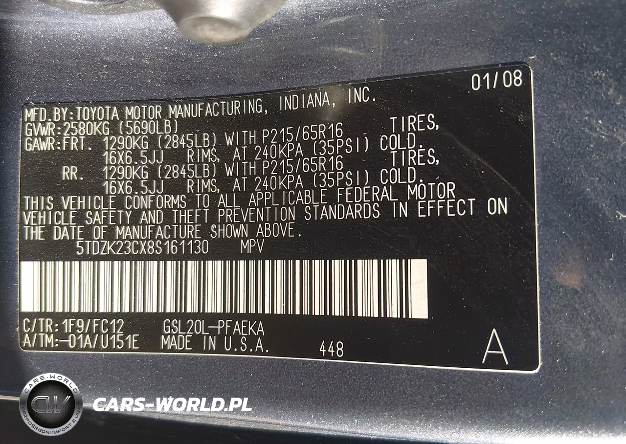 2008 Toyota Sienna Le VIN:5TDZK23CX8S161130 - 9