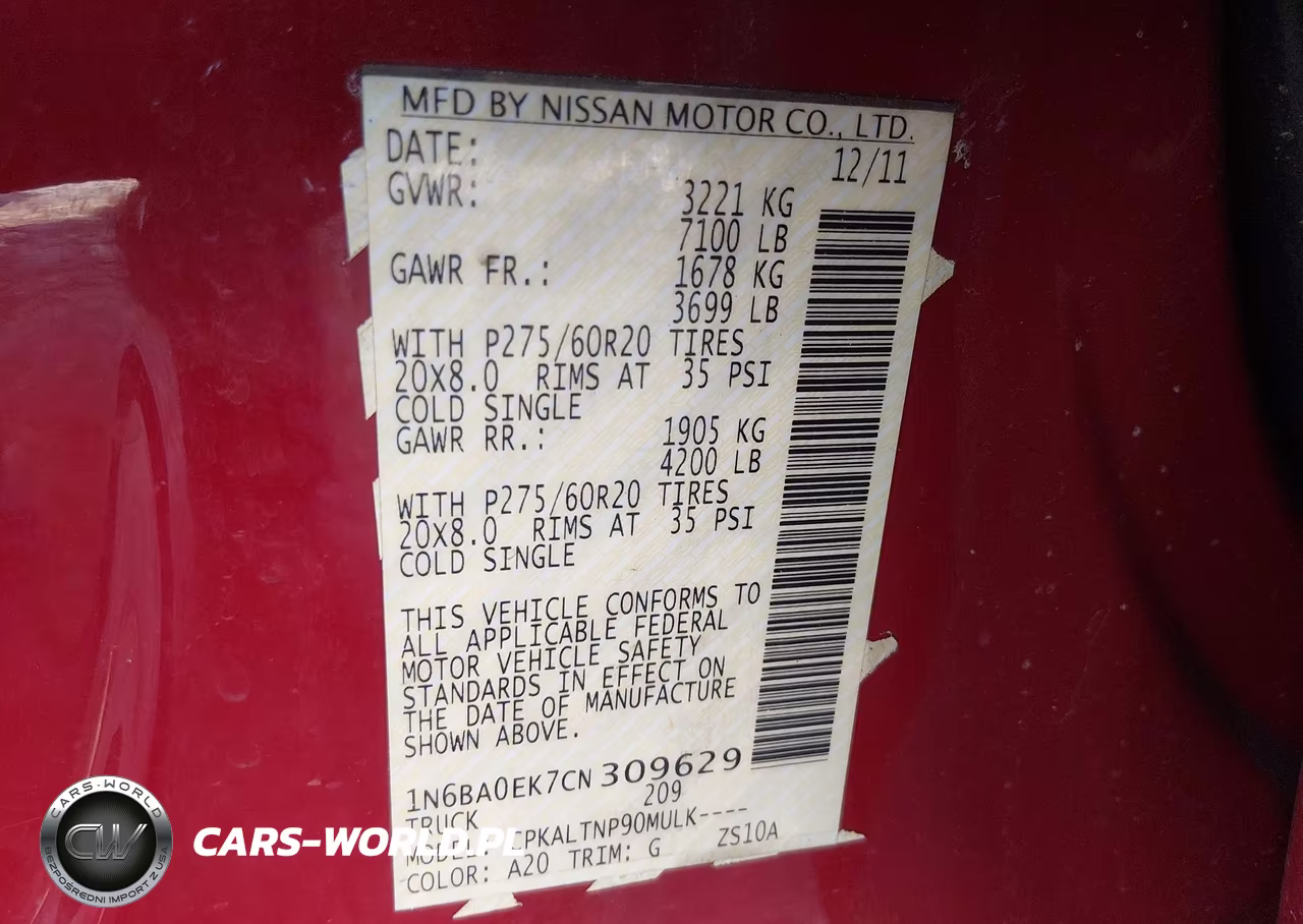2012 Nissan Titan Sv VIN:1N6BA0EK7CN309629 - 9