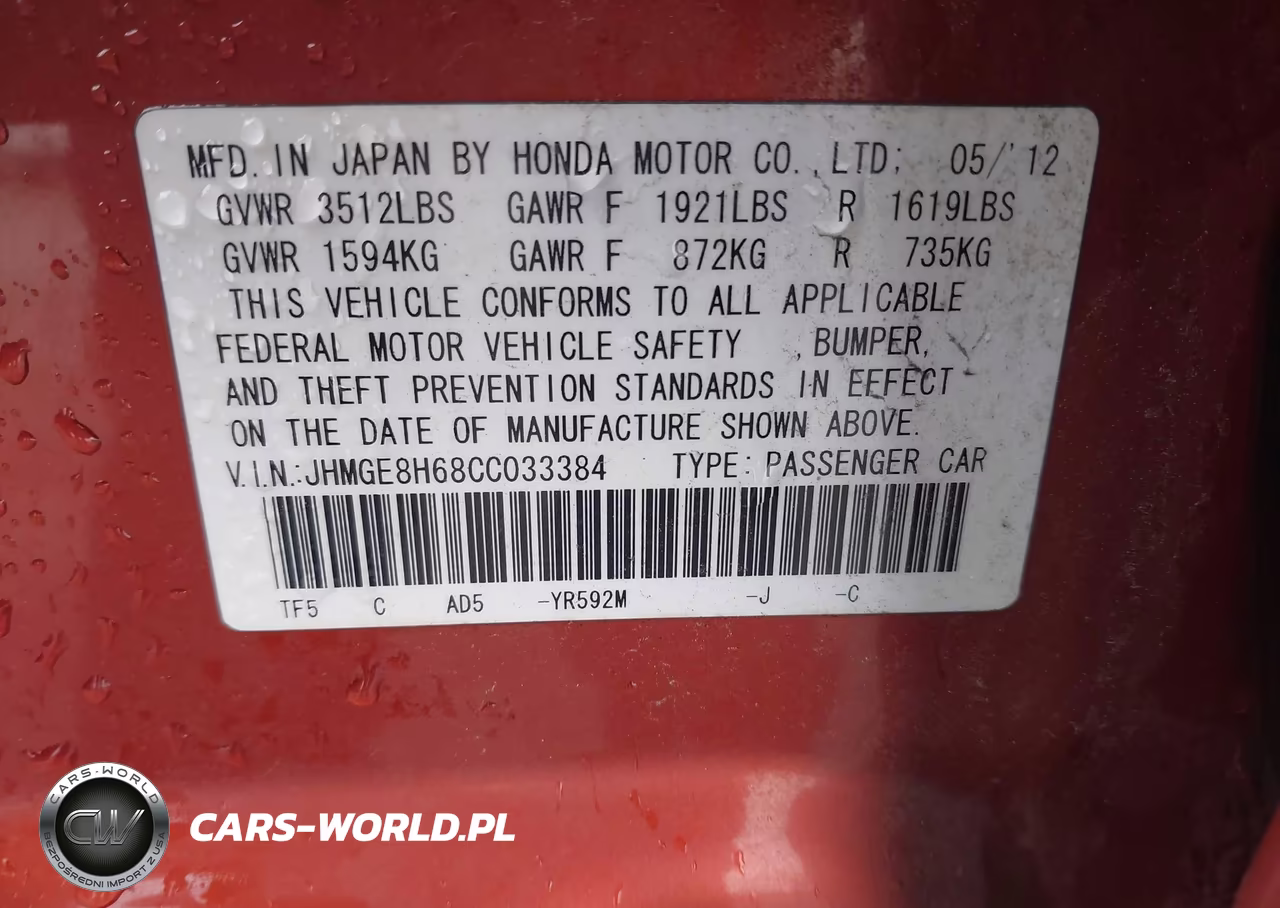 2012 Honda Fit Sport VIN:JHMGE8H68CC033384 - 9