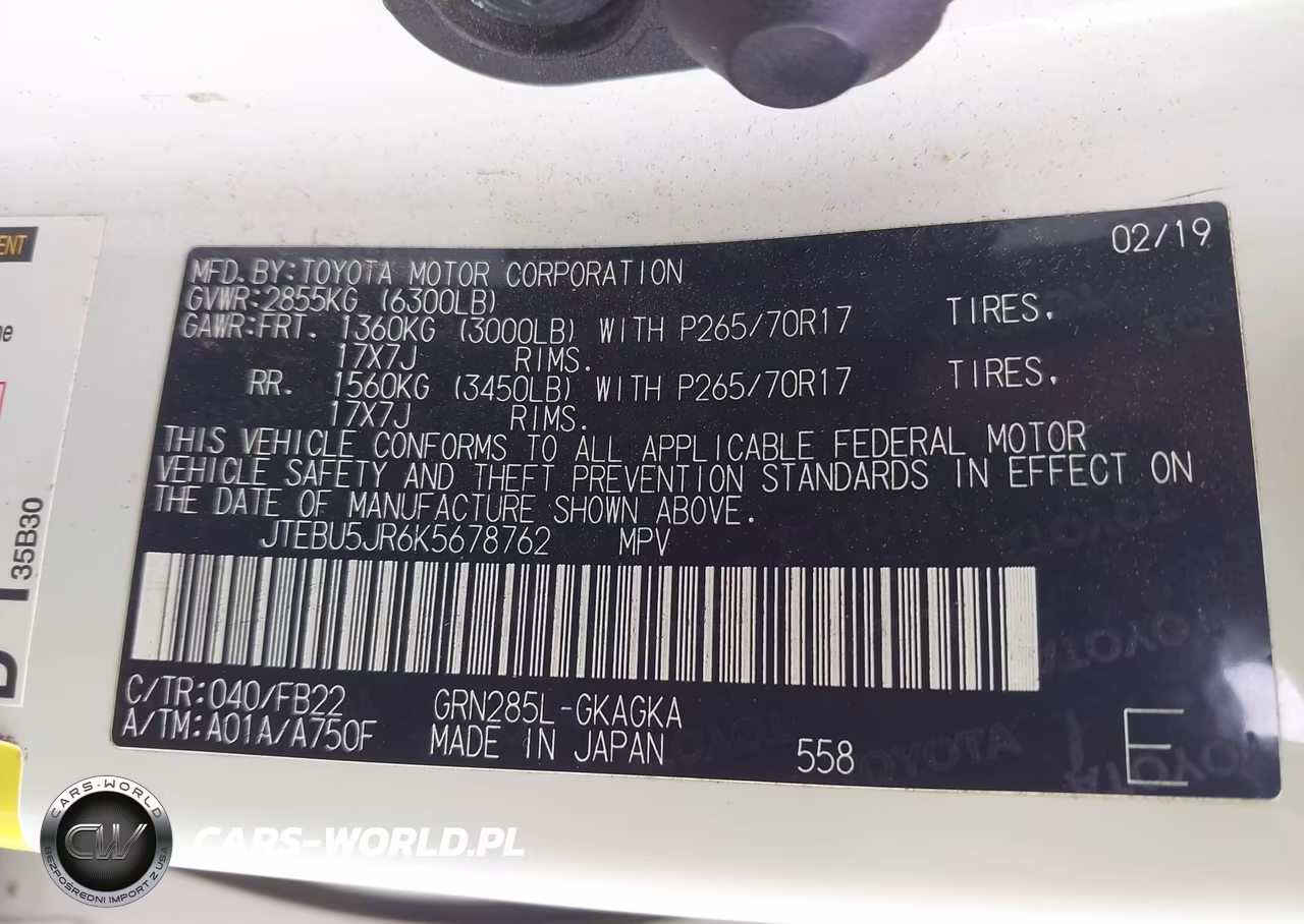 2019 Toyota 4Runner Sr5 VIN:JTEBU5JR6K5678762 - 9