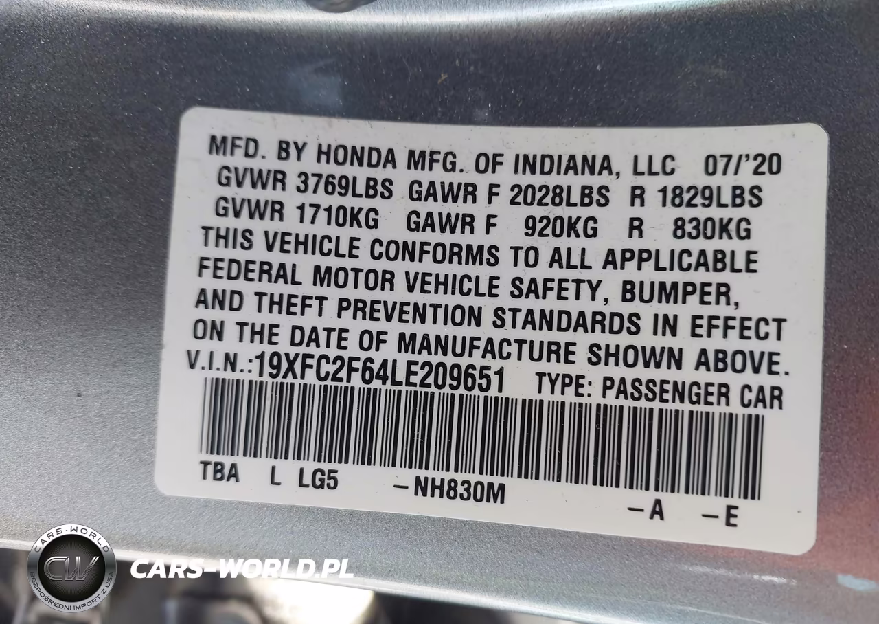 2020 Honda Civic Lx VIN:19XFC2F64LE209651 - 9