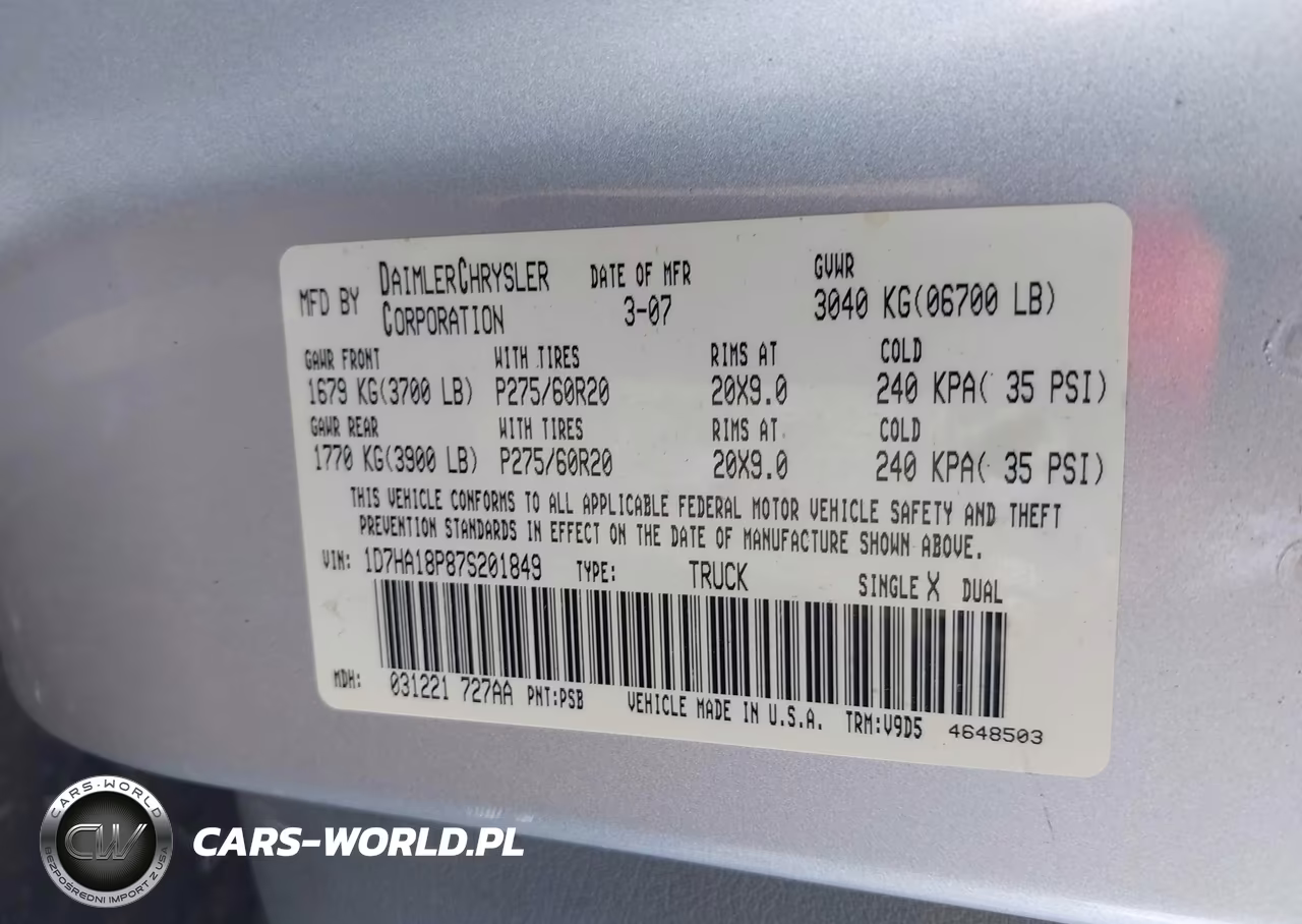 2007 Dodge Ram 1500 Slt VIN:1D7HA18P87S201849 - 9