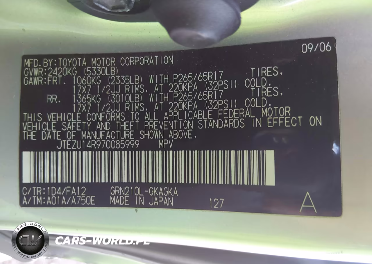 2007 Toyota 4Runner Sr5 VIN:JTEZU14R970085999 - 9