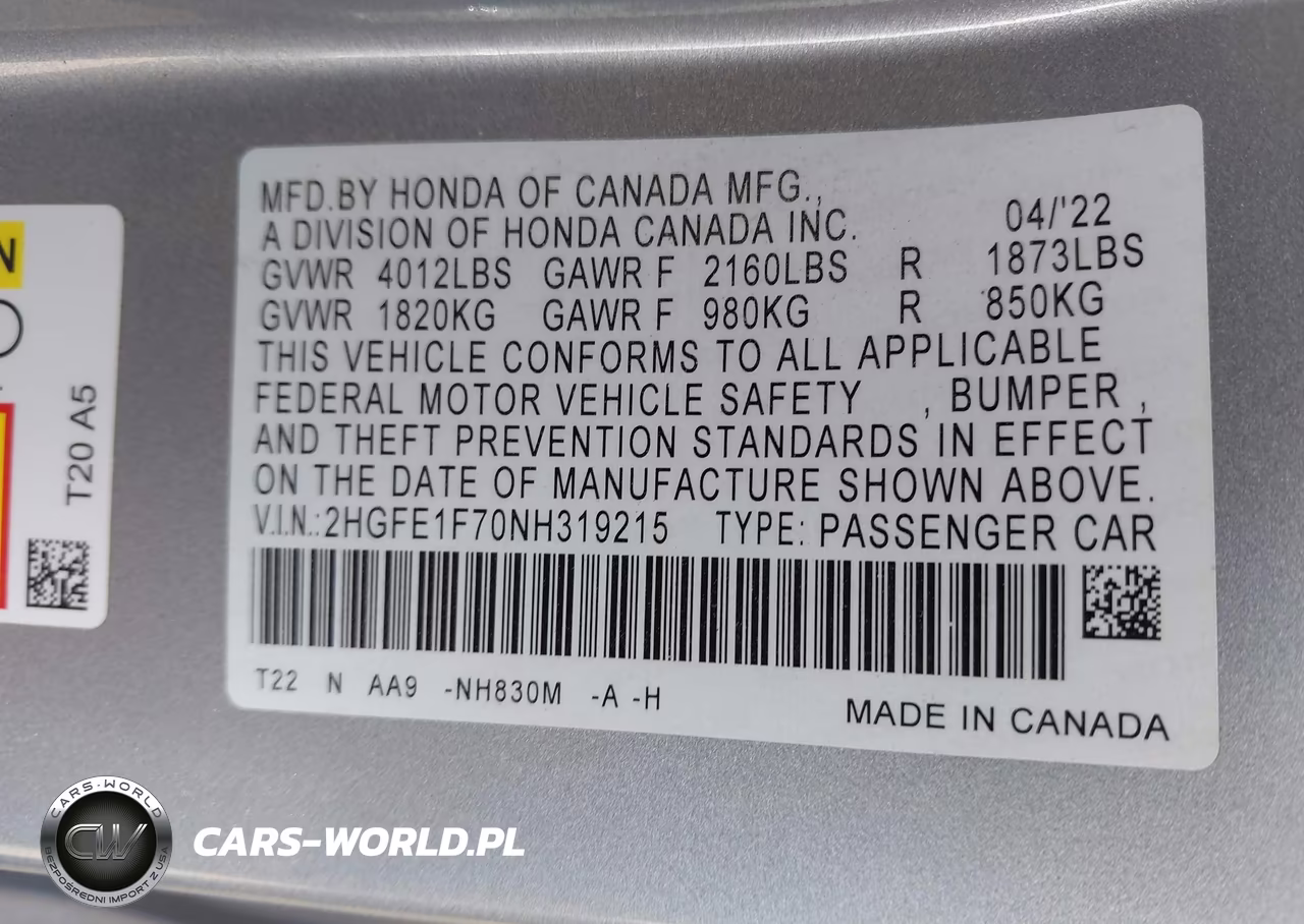 2022 Honda Civic Ex VIN:2HGFE1F70NH319215 - 9