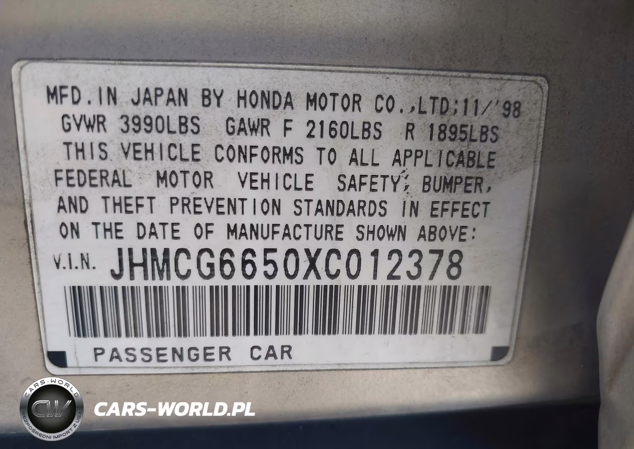 1999 Honda Accord Lx VIN:JHMCG6650XC012378 - 9