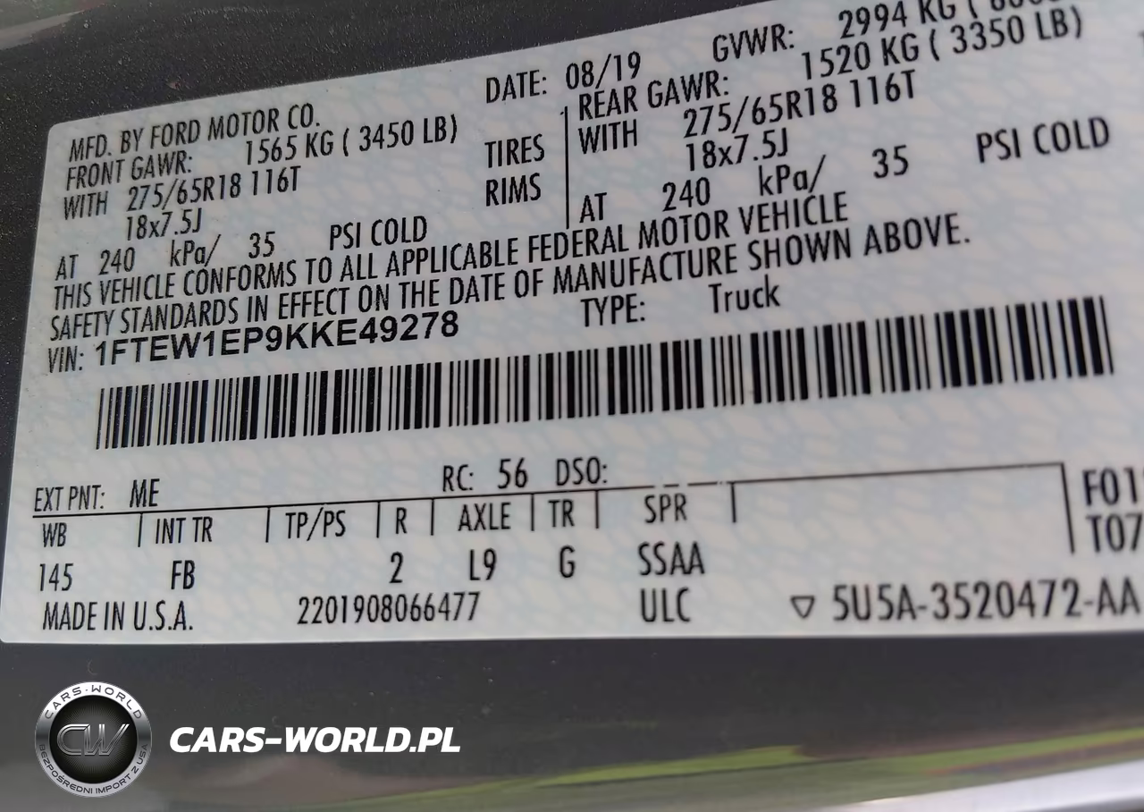 2019 Ford F-150 Xlt VIN:1FTEW1EP9KKE49278 - 9