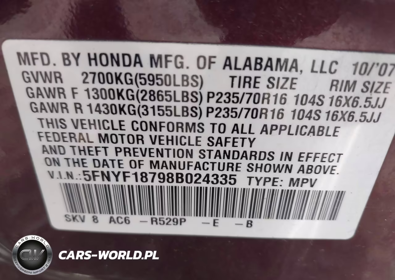 2008 Honda Pilot Ex-L VIN:5FNYF18798B024335 - 9