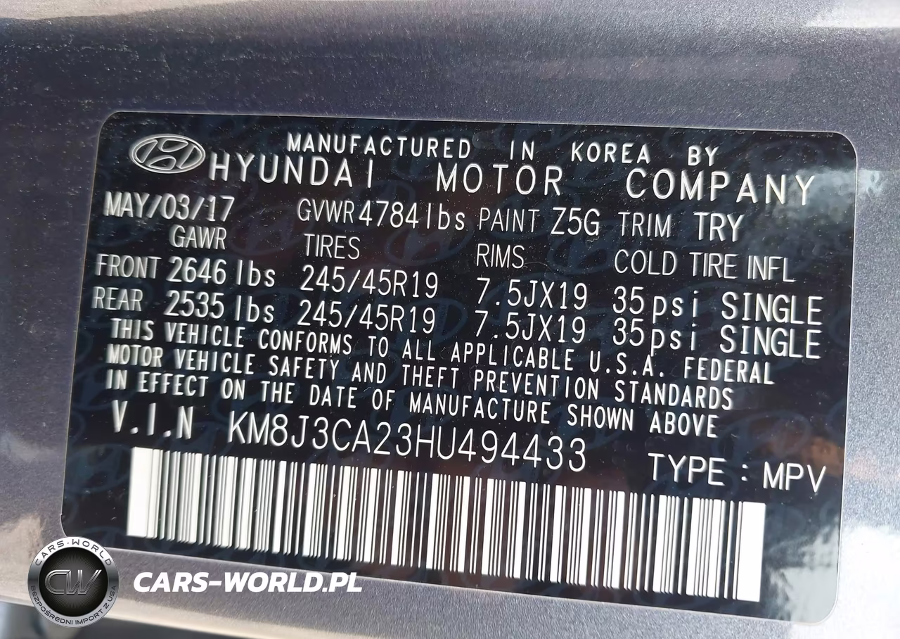 2017 Hyundai Tucson Night VIN:KM8J3CA23HU494433 - 9