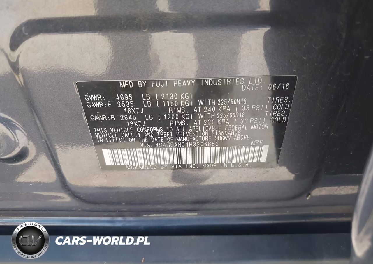 2017 Subaru Outback 2.5I Limited VIN:4S4BSANC1H3206882 - 9