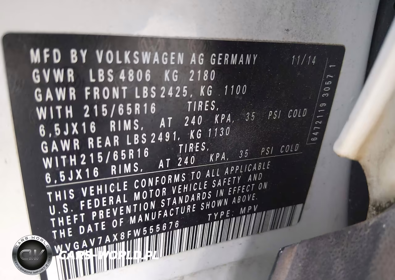 2015 Volkswagen Tiguan S VIN:WVGAV7AX8FW555676 - 9