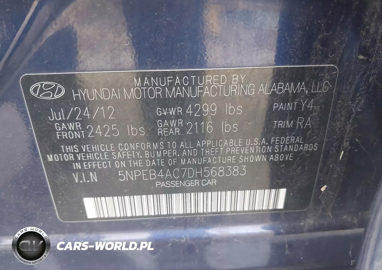 2013 Hyundai Sonata Gls VIN:5NPEB4AC7DH568383 - 9