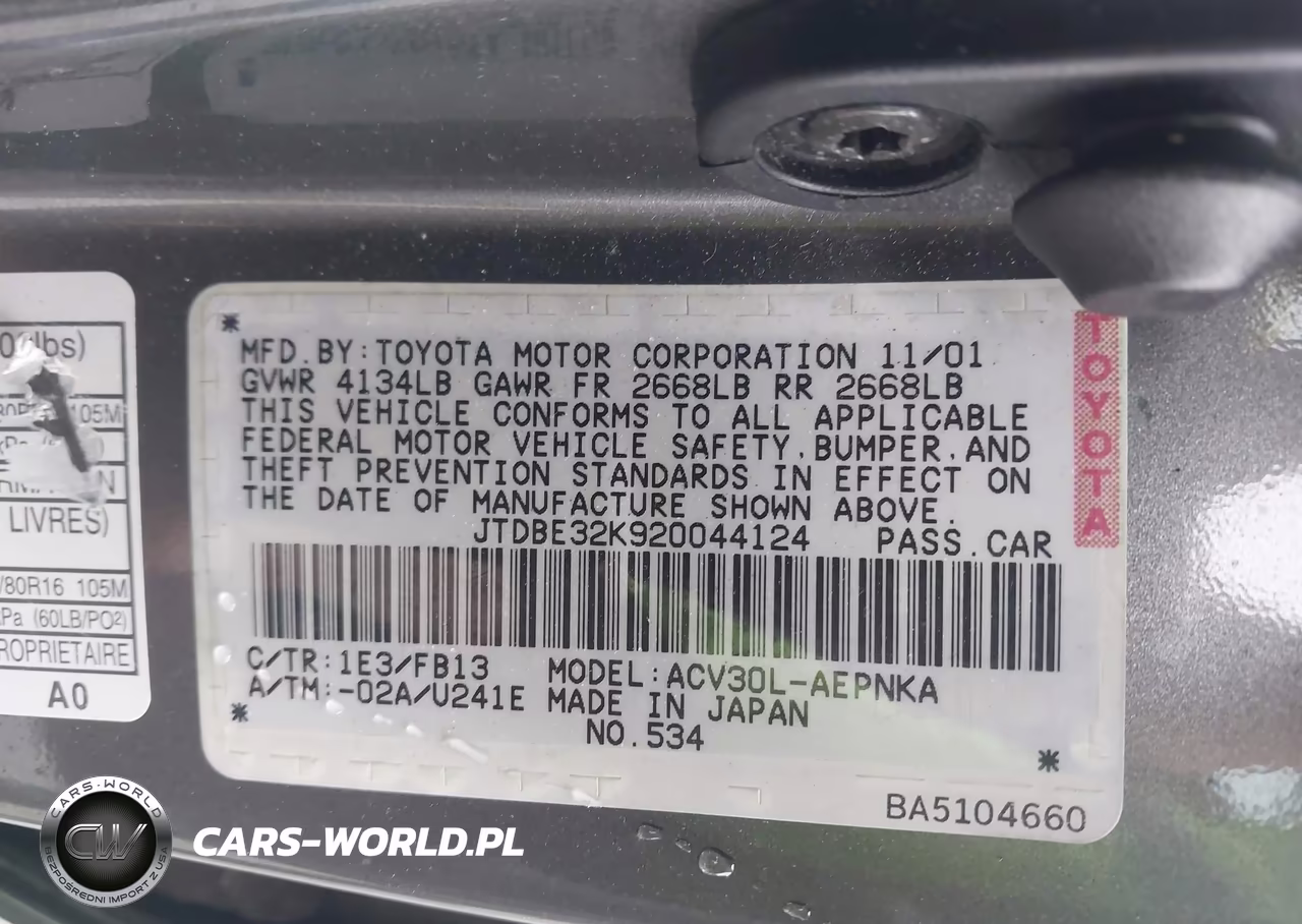 2002 Toyota Camry Le VIN:JTDBE32K920044124 - 9