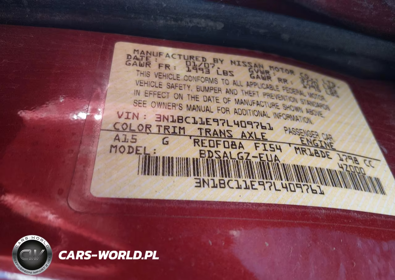2007 Nissan Versa 1.8Sl VIN:3N1BC11E97L409761 - 9